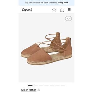 EILEEN FISHER “Lace” Soft Leather Strappy Back Zip Espadrille Flat in Honey 9